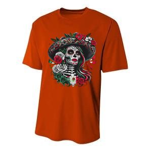 De Los Muertos La Catrina Day Of The Dead Sugar Skull Women Performance Sprint T-Shirt