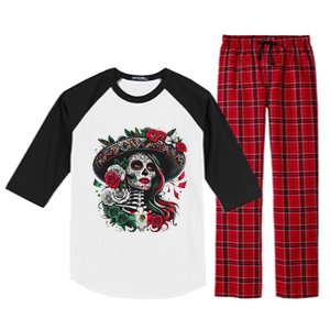 De Los Muertos La Catrina Day Of The Dead Sugar Skull Women Raglan Sleeve Pajama Set