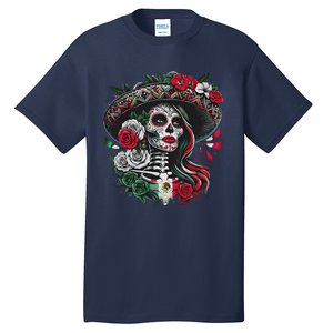 De Los Muertos La Catrina Day Of The Dead Sugar Skull Women Tall T-Shirt