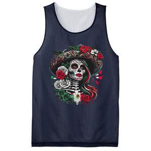 De Los Muertos La Catrina Day Of The Dead Sugar Skull Women Mesh Reversible Basketball Jersey Tank