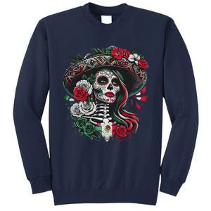 De Los Muertos La Catrina Day Of The Dead Sugar Skull Women Tall Sweatshirt