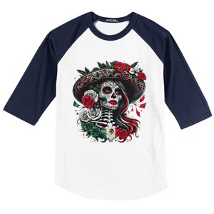 De Los Muertos La Catrina Day Of The Dead Sugar Skull Women Baseball Sleeve Shirt