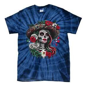 De Los Muertos La Catrina Day Of The Dead Sugar Skull Women Tie-Dye T-Shirt