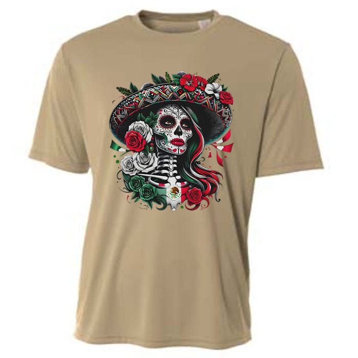 De Los Muertos La Catrina Day Of The Dead Sugar Skull Women Cooling Performance Crew T-Shirt