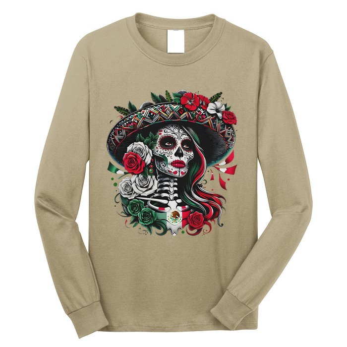 De Los Muertos La Catrina Day Of The Dead Sugar Skull Women Long Sleeve Shirt