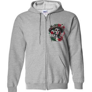 De Los Muertos La Catrina Day Of The Dead Sugar Skull Women Full Zip Hoodie