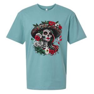 De Los Muertos La Catrina Day Of The Dead Sugar Skull Women Sueded Cloud Jersey T-Shirt