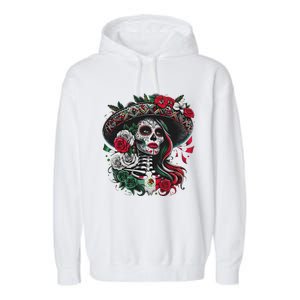 De Los Muertos La Catrina Day Of The Dead Sugar Skull Women Garment-Dyed Fleece Hoodie