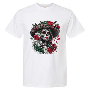 De Los Muertos La Catrina Day Of The Dead Sugar Skull Women Garment-Dyed Heavyweight T-Shirt