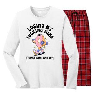 Doublecrossco Losing My Fucking Mind What Is Even Going On Women's Long Sleeve Flannel Pajama Set 