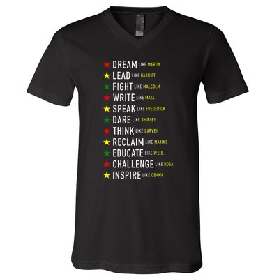 Dream Like Martin Lead Like Harriet Black History Month V-Neck T-Shirt