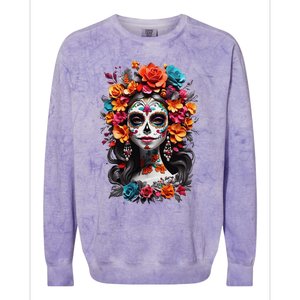 De Los Muertos La Catrina Day Of The Dead Sugar Skull Women Colorblast Crewneck Sweatshirt