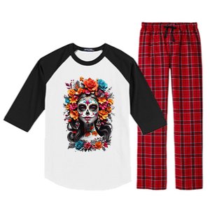 De Los Muertos La Catrina Day Of The Dead Sugar Skull Women Raglan Sleeve Pajama Set