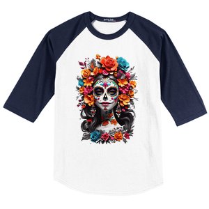 De Los Muertos La Catrina Day Of The Dead Sugar Skull Women Baseball Sleeve Shirt