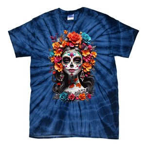 De Los Muertos La Catrina Day Of The Dead Sugar Skull Women Tie-Dye T-Shirt