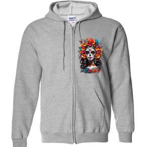 De Los Muertos La Catrina Day Of The Dead Sugar Skull Women Full Zip Hoodie