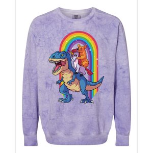 Dog Lovers Magical Tees Corgi And Unicorn Riding A Dinosaur Gift Colorblast Crewneck Sweatshirt