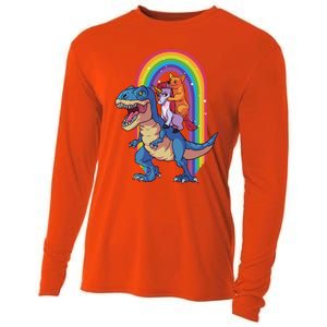 Dog Lovers Magical Tees Corgi And Unicorn Riding A Dinosaur Gift Cooling Performance Long Sleeve Crew