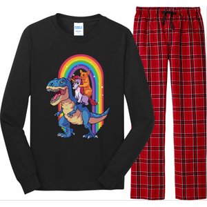 Dog Lovers Magical Tees Corgi And Unicorn Riding A Dinosaur Gift Long Sleeve Pajama Set