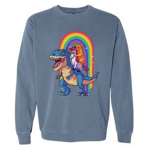 Dog Lovers Magical Tees Corgi And Unicorn Riding A Dinosaur Gift Garment-Dyed Sweatshirt