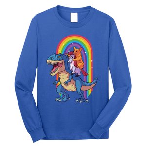 Dog Lovers Magical Tees Corgi And Unicorn Riding A Dinosaur Gift Long Sleeve Shirt