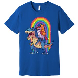 Dog Lovers Magical Tees Corgi And Unicorn Riding A Dinosaur Gift Premium T-Shirt