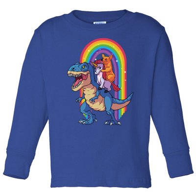 Dog Lovers Magical Tees Corgi And Unicorn Riding A Dinosaur Gift Toddler Long Sleeve Shirt