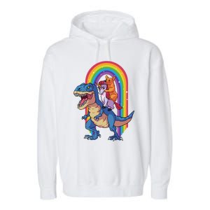 Dog Lovers Magical Tees Corgi And Unicorn Riding A Dinosaur Gift Garment-Dyed Fleece Hoodie