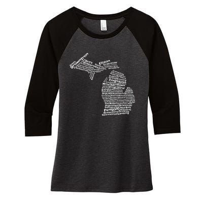 Drink Local Michigan Breweries Women's Tri-Blend 3/4-Sleeve Raglan Shirt