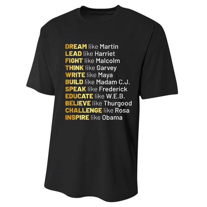 Dream Like Martin Lead Like Harriet Black History Month Performance Sprint T-Shirt