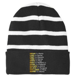 Dream Like Martin Lead Like Harriet Black History Month Striped Beanie with Solid Band