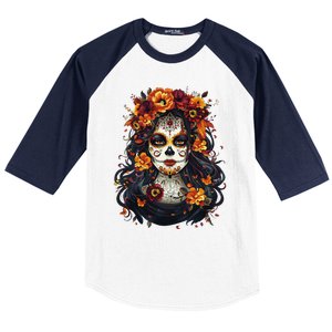 De Los Muertos La Catrina Day Of The Dead Sugar Skull Women Baseball Sleeve Shirt