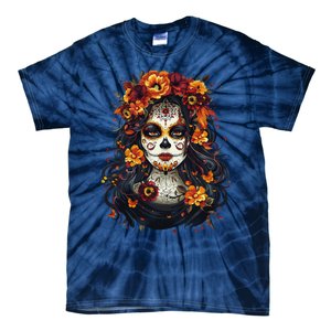 De Los Muertos La Catrina Day Of The Dead Sugar Skull Women Tie-Dye T-Shirt