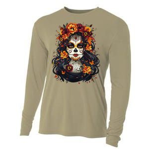 De Los Muertos La Catrina Day Of The Dead Sugar Skull Women Cooling Performance Long Sleeve Crew