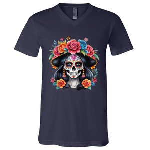 De Los Muertos La Catrina Sugar Skull Women Day Of The Dead V-Neck T-Shirt