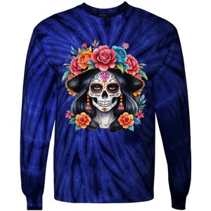 De Los Muertos La Catrina Sugar Skull Women Day Of The Dead Tie-Dye Long Sleeve Shirt