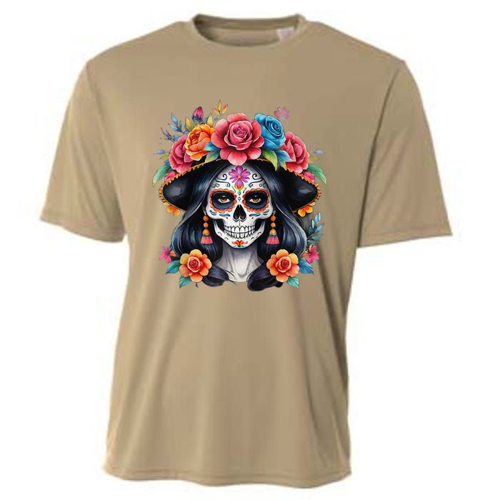 De Los Muertos La Catrina Sugar Skull Women Day Of The Dead Cooling Performance Crew T-Shirt