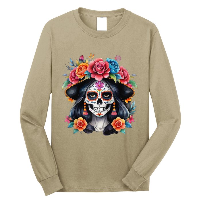 De Los Muertos La Catrina Sugar Skull Women Day Of The Dead Long Sleeve Shirt