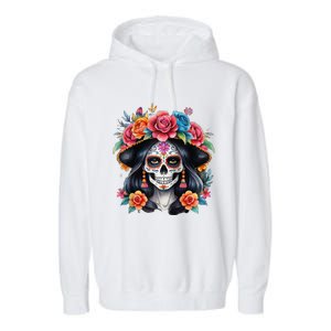 De Los Muertos La Catrina Sugar Skull Women Day Of The Dead Garment-Dyed Fleece Hoodie