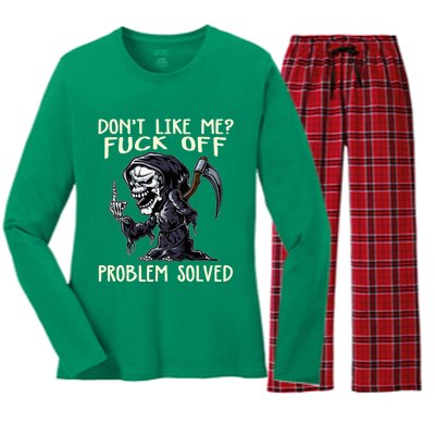 DonT Like Me Fuck Off Problem Solved Women's Long Sleeve Flannel Pajama Set 