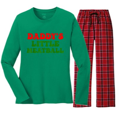 Daddys Little Meatball Funny Italian Dad Joke Women's Long Sleeve Flannel Pajama Set 