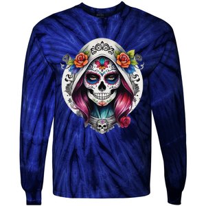 De Los Muertos La Catrina Sugar Skull Women Day Of The Dead Tie-Dye Long Sleeve Shirt