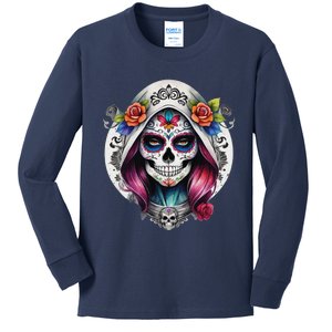 De Los Muertos La Catrina Sugar Skull Women Day Of The Dead Kids Long Sleeve Shirt