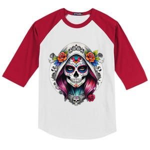 De Los Muertos La Catrina Sugar Skull Women Day Of The Dead Kids Colorblock Raglan Jersey