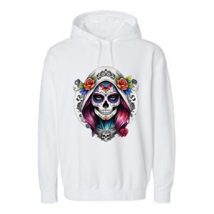 De Los Muertos La Catrina Sugar Skull Women Day Of The Dead Garment-Dyed Fleece Hoodie