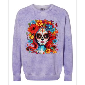 De Los Muertos La Catrina Day Of The Dead Sugar Skull Women Colorblast Crewneck Sweatshirt