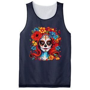 De Los Muertos La Catrina Day Of The Dead Sugar Skull Women Mesh Reversible Basketball Jersey Tank