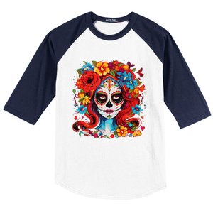 De Los Muertos La Catrina Day Of The Dead Sugar Skull Women Baseball Sleeve Shirt