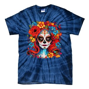 De Los Muertos La Catrina Day Of The Dead Sugar Skull Women Tie-Dye T-Shirt