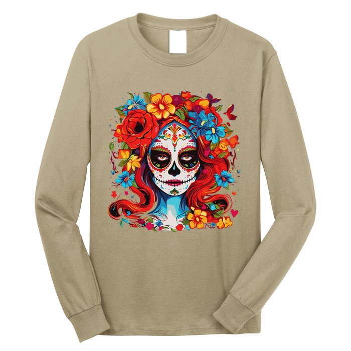 De Los Muertos La Catrina Day Of The Dead Sugar Skull Women Long Sleeve Shirt